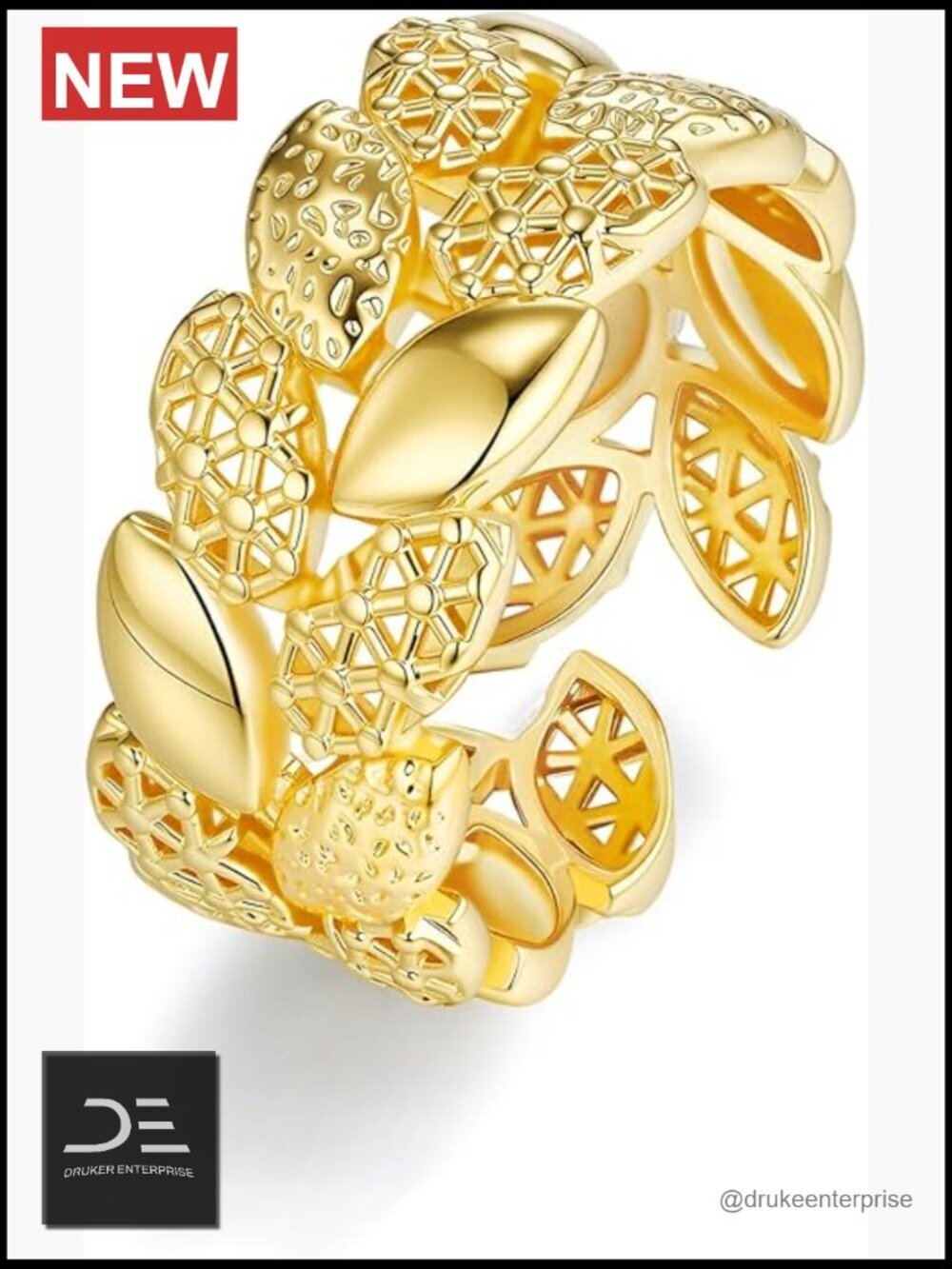 Large Chunky Dainty Shell Open Ring, Adjustable Stacking Ring, Gold Plated
